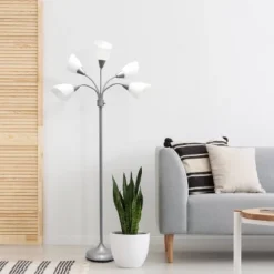 67" Contemporary Multi 5-Head Adjustable Gooseneck Floor Lamp With Shades White - Simple Designs -Adesso Shop GUEST 18f36805 6ea8 45ee 970b 0b012de404a4