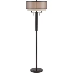 Franklin Iron Works Alamo Industrial Rustic Floor Lamp 62" Tall Bronze Metal Sheer Organza Outer Linen Fabric Inner Double Drum Shade For Living Room -Adesso Shop GUEST 1a894296 1c14 4fa0 9c4d d37755722826