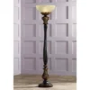 Barnes And Ivy Traditional Torchiere Floor Lamp 75" Tall Carved Wood Amber Glass Shade Foot Dimmer For Living Room Bedroom Office House