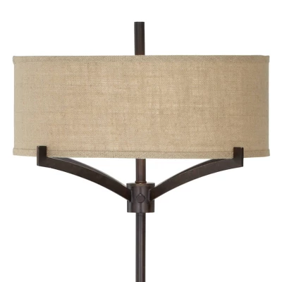 Franklin Iron Works Tremont Mid Century Modern Floor Lamp 62" Tall Deep Bronze Metal Tan Burlap Drum Shade For Living Room Bedroom Office House Home 3 Franklin Iron Works Tremont Mid Century Modern Floor Lamp 62" Tall Deep Bronze Metal Tan Burlap Drum Shade For Living Room Bedroom Office House Home - Image 3