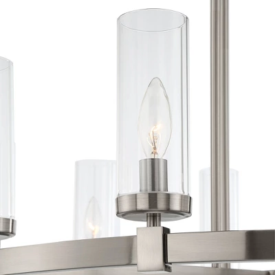 Stiffel Brushed Nickel Wagon Wheel Chandelier 36" Wide Modern Clear Glass Shade 12-Light Fixture For Dining Room House Kitchen 3 Stiffel Brushed Nickel Wagon Wheel Chandelier 36" Wide Modern Clear Glass Shade 12-Light Fixture For Dining Room House Kitchen - Image 3