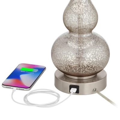 360 Lighting Castine Modern Accent Table Lamps 22" High Set Of 2 Mercury Glass With USB Charging Port Black Faux Silk Shade For Bedroom Bedside Desk 1 360 Lighting Castine Modern Accent Table Lamps 22" High Set Of 2 Mercury Glass With USB Charging Port Black Faux Silk Shade For Bedroom Bedside Desk