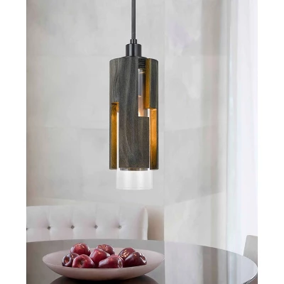5.5" X 5.5" Reggio Wood Pendant With Clear Glass Cylinder Shade Dark Brown - Cal Lighting 1 5.5" X 5.5" Reggio Wood Pendant With Clear Glass Cylinder Shade Dark Brown - Cal Lighting