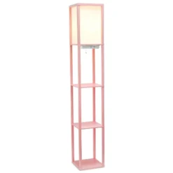 Floor Lamp Etagere Organizer Storage Shelf With 2 USB Charging Ports And Linen Shade - Simple Designs
