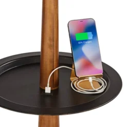 Franklin Iron Works Hunter Rustic Floor Lamp With Tray Table 64 3/4" Tall Faux Wood Bronze USB Charging Port Oatmeal Linen Drum Shade For Living Room -Adesso Shop GUEST 1ef71295 7adf 4cf8 8f15 5a43f47a5677