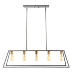 38" LED 5-Light Floyd Iron Adjustable LED Pendant Gray/Brass - JONATHAN Y -Adesso Shop GUEST 1efd90df 0967 4411 916c eda782186063