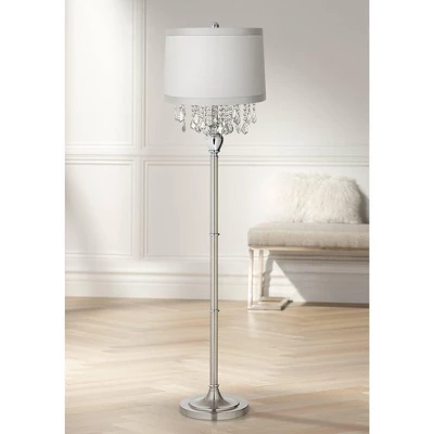 360 Lighting Modern Floor Lamp Standing 60 1/2" Tall Satin Steel Silver Crystal Off White Fabric Drum Shade For Living Room Bedroom Office House Home 1 360 Lighting Modern Floor Lamp Standing 60 1/2" Tall Satin Steel Silver Crystal Off White Fabric Drum Shade For Living Room Bedroom Office House Home