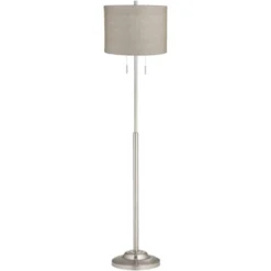 360 Lighting Abba Modern Floor Lamp Standing 66" Tall Brushed Nickel Silver Metal Gray Gold Drum Shade For Living Family Room Bedroom Office House