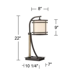 Franklin Iron Works Gentry Industrial Desk Lamp 22" High Oil Rubbed Bronze Faux Wood Cage With USB And AC Power Outlet In Base Oatmeal Shade For Desk -Adesso Shop GUEST 212d9a41 8a1e 4762 a8cd 1b8d3fd8e98d