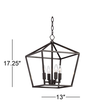 Franklin Iron Works Queluz Bronze Pendant Chandelier 13" Wide Industrial Rustic Geometric Cage 4-Light Fixture For Dining Room House Kitchen Island 8 Franklin Iron Works Queluz Bronze Pendant Chandelier 13" Wide Industrial Rustic Geometric Cage 4-Light Fixture For Dining Room House Kitchen Island - Image 8