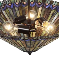 Robert Louis Tiffany Bronze Pendant Chandelier 20" Wide Rustic Peacock Stained Art Glass 3-Light Fixture For Dining Room House Kitchen Island Entryway -Adesso Shop GUEST 223bdd4f 4482 4255 8620 2963cc7ec347