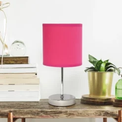 11.81" Traditional Petite Metal Stick Bedside Table Desk Lamp In Chrome With Fabric Shade Vibrant Pink - Creekwood Home -Adesso Shop GUEST 224bc259 8425 4915 82f8 a089b6bd0cd3