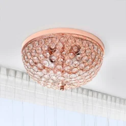 2-Light Crystal Glam Ceiling Flush Mount Pendant Rose Gold - Lalia Home