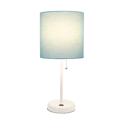 19.5" Bedside USB Port Feature Metal Table Desk Lamp White With Aqua Blue Fabric Shade - Creekwood Home 1 19.5" Bedside USB Port Feature Metal Table Desk Lamp White With Aqua Blue Fabric Shade - Creekwood Home