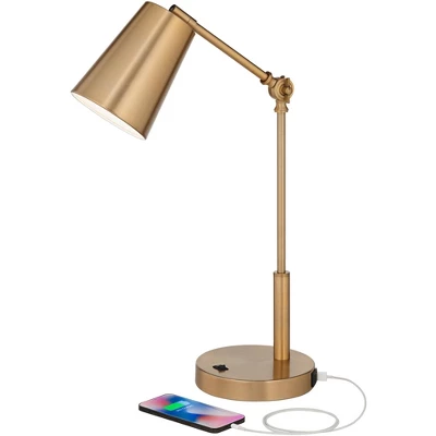 360 Lighting Industrial Modern Desk Lamp With USB And AC Power Outlet 23.5" High Antique Brass Metal For Living Room Bedroom House Bedside 2 360 Lighting Industrial Modern Desk Lamp With USB And AC Power Outlet 23.5" High Antique Brass Metal For Living Room Bedroom House Bedside - Image 2