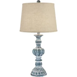 Regency Hill Tanya Country Cottage Table Lamps 26 1/2" High Set Of 2 Blue Wash Burlap Linen Drum Shade For Bedroom Living Room Bedside Nightstand Home -Adesso Shop GUEST 23c9304a 5881 4b61 987f c1793121d10d