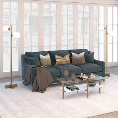 70.5' Floor Lamp With Milk Glass Orb Shade In Gold - Henn&Hart 1 70.5' Floor Lamp With Milk Glass Orb Shade In Gold - Henn&Hart