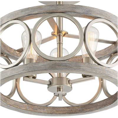 Franklin Iron Works Salima Rustic Farmhouse Ceiling Light Semi Flush Mount 16" Wide Brushed Nickel Gray Wood 3-Light LED For Bedroom Living Room House 2 Franklin Iron Works Salima Rustic Farmhouse Ceiling Light Semi Flush Mount 16" Wide Brushed Nickel Gray Wood 3-Light LED For Bedroom Living Room House - Image 2