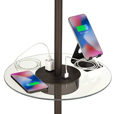 360 Lighting Caper Modern Floor Lamps With Tray Table 60 1/2" Tall Set Of 2 Bronze USB And Outlet Off White Fabric Drum Shade For Living Room Bedroom 3 360 Lighting Caper Modern Floor Lamps With Tray Table 60 1/2" Tall Set Of 2 Bronze USB And Outlet Off White Fabric Drum Shade For Living Room Bedroom - Image 3