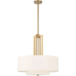 Possini Euro Design Sundry Warm Brass Pendant Chandelier 24" Wide Modern Double Drum Shades 4-Light Fixture For Dining Room House Foyer Kitchen Island -Adesso Shop GUEST 255702f2 17a5 451c a35d 849d569e4b27