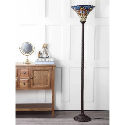 70" Peacock Tiffany Torchiere Floor Lamp (Includes LED Light Bulb) Bronze - JONATHAN Y 2 70" Peacock Tiffany Torchiere Floor Lamp (Includes LED Light Bulb) Bronze - JONATHAN Y - Image 2