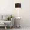 61.5" Amelia Modern Floor Lamp With Table And Built-In USB Matte Black/White Marble - Teamson Home