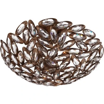 Franklin Iron Works Viera Rustic Ceiling Light Semi Flush Mount Fixture 20" Wide Bronze 3-Light Clear Cut Crystal Mosaic Bowl For Bedroom Living Room 3 Franklin Iron Works Viera Rustic Ceiling Light Semi Flush Mount Fixture 20" Wide Bronze 3-Light Clear Cut Crystal Mosaic Bowl For Bedroom Living Room - Image 3