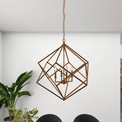 Modern Metal Chandelier With Link Style Chain Gold - Olivia & May 4 Modern Metal Chandelier With Link Style Chain Gold - Olivia & May - Image 4