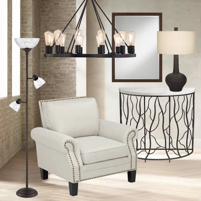 360 Lighting Riley Rustic Farmhouse Torchiere Floor Lamp With Side Lights 72" Tall Painted Bronze Metal Clear Glass Shade For Living Room Reading Home 7 360 Lighting Riley Rustic Farmhouse Torchiere Floor Lamp With Side Lights 72" Tall Painted Bronze Metal Clear Glass Shade For Living Room Reading Home - Image 7