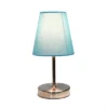 10.5" Petite Metal Stick Bedside Table Desk Lamp In Sand Nickel With Fabric Shade Blue - Creekwood Home