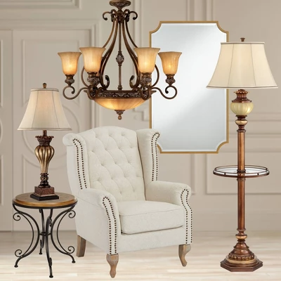 Kathy Ireland Sterling Estate Golden Bronze Chandelier 34 1/2" Wide Rustic Champagne Bowl Shade 9-Light Fixture For Dining Room House Kitchen Island 6 Kathy Ireland Sterling Estate Golden Bronze Chandelier 34 1/2" Wide Rustic Champagne Bowl Shade 9-Light Fixture For Dining Room House Kitchen Island - Image 6