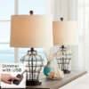 360 Lighting Hudson Rustic Accent Table Lamps 23" High Set Of 2 Bronze Clear Glass USB Charging Port Drum Shade For Bedroom Living Room Bedside Desk
