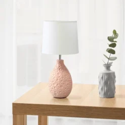 14.17" Traditional Ceramic Texture Thumbprint Tear Drop Table Desk Lamp With Tapered White Shade Pink - Creekwood Home -Adesso Shop GUEST 2a2a31b2 c3b2 4cbe 9913 0a065ea0dc90