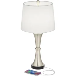 360 Lighting Seymore Modern Table Lamps 26" High Set Of 2 Silver With USB Charging Port LED Touch On Off White Drum Shade For Bedroom Living Room Desk -Adesso Shop GUEST 2a78181c 8c4f 4fba b363 4254c79a2cf4