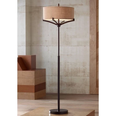 Franklin Iron Works Tremont Mid Century Modern Floor Lamp 62" Tall Deep Bronze Metal Tan Burlap Drum Shade For Living Room Bedroom Office House Home 1 Franklin Iron Works Tremont Mid Century Modern Floor Lamp 62" Tall Deep Bronze Metal Tan Burlap Drum Shade For Living Room Bedroom Office House Home