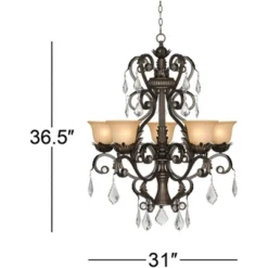 Kathy Ireland French Bronze Chandelier 31" Wide Rustic Crystal Amber Bell Glass 5-Light Fixture For Dining Room House Home Kitchen -Adesso Shop GUEST 2ac48078 3be1 4416 849f fa38dda7c383