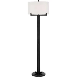 Possini Euro Design Madrid Modern Industrial Floor Lamp 64" Tall Matte Black Metal White Linen Hardback Drum Shade For Living Room Bedroom Office Home -Adesso Shop GUEST 2b61bb98 362a 44ab 8049 e4ad6f208368