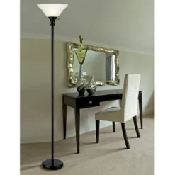 70" 3-way Metal Torchiere Floor Lamp With Glass Shade Black - Cal Lighting