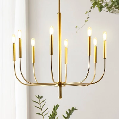 27.25" 8-Light Amoros Modern Mid-Century Iron LED Chandelier Gold Painting - JONATHAN Y 2 27.25" 8-Light Amoros Modern Mid-Century Iron LED Chandelier Gold Painting - JONATHAN Y - Image 2