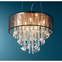 Possini Euro Design Bretton Brushed Nickel Chandelier 22" Wide Modern Clear Glass Crystal Black Sheer Shade 12-Light Fixture For Dining Room Kitchen -Adesso Shop GUEST 2bdffecd 573f 47bb 8326 53a83e33fd10