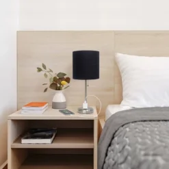 19.5" Bedside Power Outlet Base Metal Table Desk Lamp Brushed Steel With Fabric Shade Black - Creekwood Home 12 19.5" Bedside Power Outlet Base Metal Table Desk Lamp Brushed Steel With Fabric Shade Black - Creekwood Home -Adesso Shop GUEST 2c315ef3 229f 40ae ba56 1a36504925f3