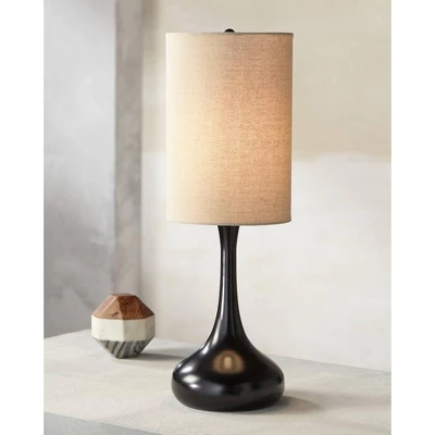 360 Lighting Modern Table Lamp 24.5" High Espresso Bronze Metal Droplet Linen Cylinder Shade For Living Room Family Bedroom Bedside Office 1 360 Lighting Modern Table Lamp 24.5" High Espresso Bronze Metal Droplet Linen Cylinder Shade For Living Room Family Bedroom Bedside Office