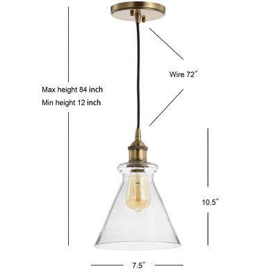 7.5" Adjustable Metal Goldwater Drop Pendant (Includes Energy Efficient Light Bulb) Brass - JONATHAN Y 3 7.5" Adjustable Metal Goldwater Drop Pendant (Includes Energy Efficient Light Bulb) Brass - JONATHAN Y - Image 3