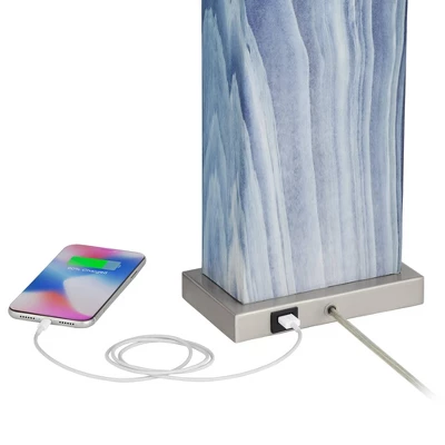 360 Lighting Connie Modern Table Lamps 25" High Set Of 2 Blue Faux Marble With USB Charging Port Table Top Dimmers White Shade For Bedroom Office Desk 3 360 Lighting Connie Modern Table Lamps 25" High Set Of 2 Blue Faux Marble With USB Charging Port Table Top Dimmers White Shade For Bedroom Office Desk - Image 3