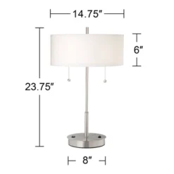 360 Lighting Nikola Modern Accent Table Lamps 23 3/4" High Set Of 2 Silver With USB And AC Power Outlet In Base White Drum Shade For Bedroom Home Desk 12 360 Lighting Nikola Modern Accent Table Lamps 23 3/4" High Set Of 2 Silver With USB And AC Power Outlet In Base White Drum Shade For Bedroom Home Desk -Adesso Shop GUEST 2cfe7346 0ba9 4b95 9b7e e43c673e9d02
