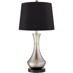 360 Lighting Simon Modern Table Lamps 25 1/2" High Set Of 2 Brushed Nickel With USB Charging Port Black Faux Silk Drum Shade For Bedroom Office Desk -Adesso Shop GUEST 2d7740d8 dff9 46f7 a9ab 066dc16969e0