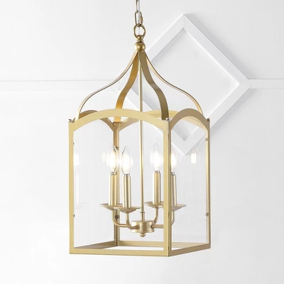 11" LED 4-light Ruth Classic Lantern Metal/Glass Pendant Antique Gold - JONATHAN Y 1 11" LED 4-light Ruth Classic Lantern Metal/Glass Pendant Antique Gold - JONATHAN Y