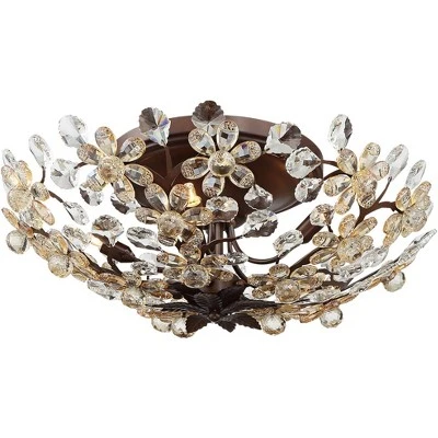 Vienna Full Spectrum Blooms Vintage Ceiling Light Semi Flush Mount Fixture 21" Wide Weathered Brown 5-Light For Bedroom Kitchen Living Room Hallway 4 Vienna Full Spectrum Blooms Vintage Ceiling Light Semi Flush Mount Fixture 21" Wide Weathered Brown 5-Light For Bedroom Kitchen Living Room Hallway - Image 4
