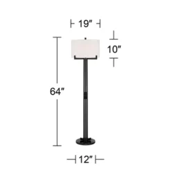 Possini Euro Design Madrid Modern Industrial Floor Lamp 64" Tall Matte Black Metal White Linen Hardback Drum Shade For Living Room Bedroom Office Home -Adesso Shop GUEST 2ec65979 7f85 4ee3 b275 fe6197b4876d