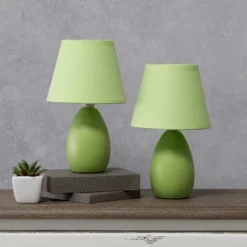 9.45" 2pk Petite Ceramic Oblong Bedside Table Desk Lamps With Matching Tapered Drum Shade Green - Creekwood Home -Adesso Shop GUEST 2ecec179 e937 49d1 b0f1 dbcdacc032c5